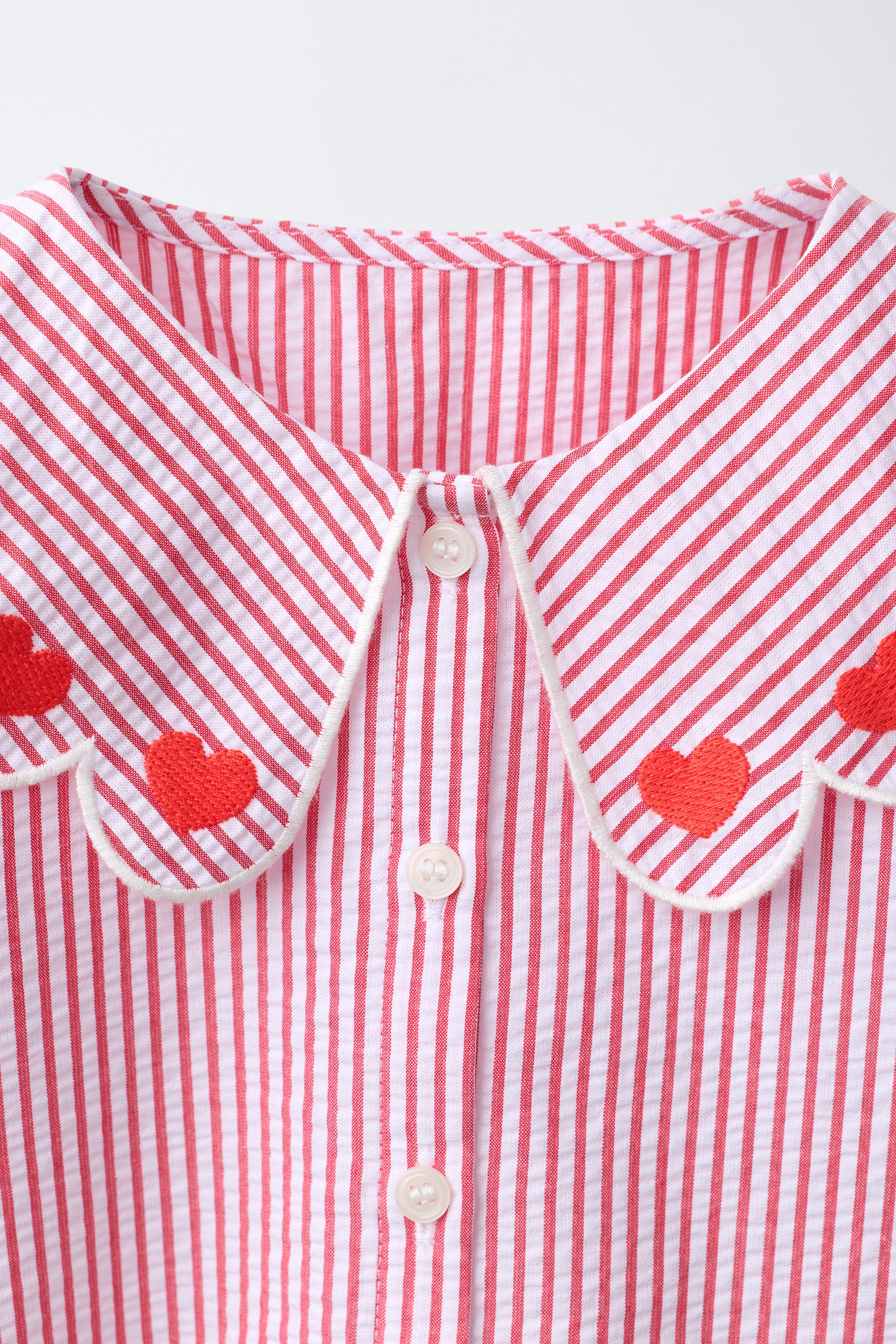 HEART AND STRIPE PETER PAN COLLAR SHIRT